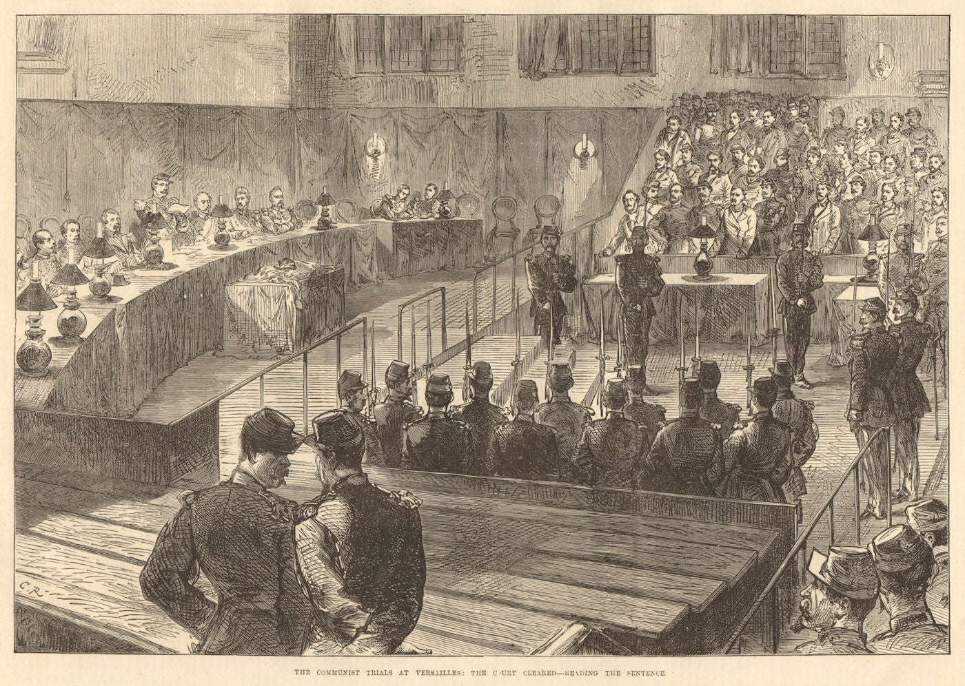 The communist trials at Versailles: Sentencing. Paris Commune 1871 old print
